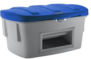 eurokraft | Universal- und Streugutbehälter | mit Entnahmeöffnung | 1000 l | Deckel blau