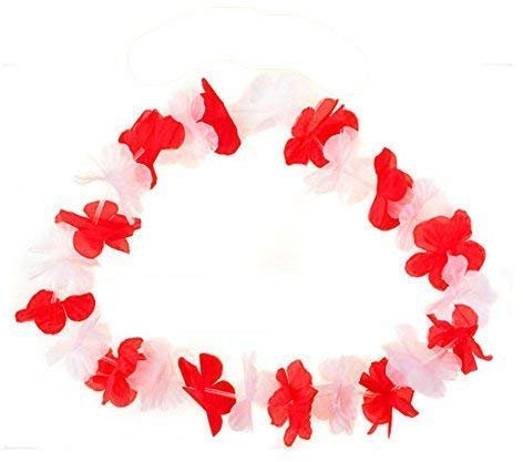 TopTen Hawaiikette, Blumenkette Österreich 45 cm Durchmesser, WEIß/ROT, 100cm lang, WM, Fussball, Fanartikel