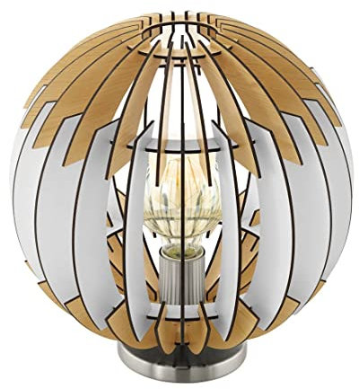 Tischleuchte weiß grau Holz Lamellen E27 Nachttisch Lampe Eglo Olmero 32848