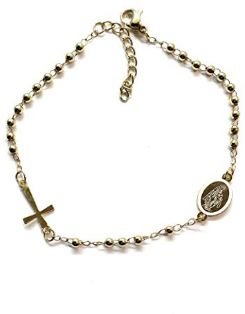 Moda Mavilla Bracciale rosario in acciaio colore oro perline 4MM misura lavorato a mano Made in Italy
