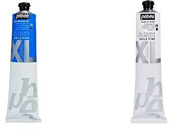 Pébéo 200013 Beaux-Arts Huile Fine Studio XL 1 Tube Bleu Céruléum Imitation 200 ML & 200025 Beaux-Arts Huile Fine Studio XL 1 Tube Blanc de Titane 200 ML