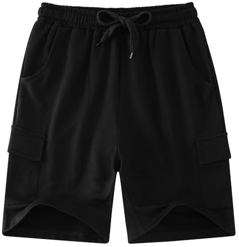 Kids4ever Kids Boy Jersey Shorts Summer Lightweight Casual Sweat Shorts with Side Pockets Adjustable Waistband for 5-12 Years