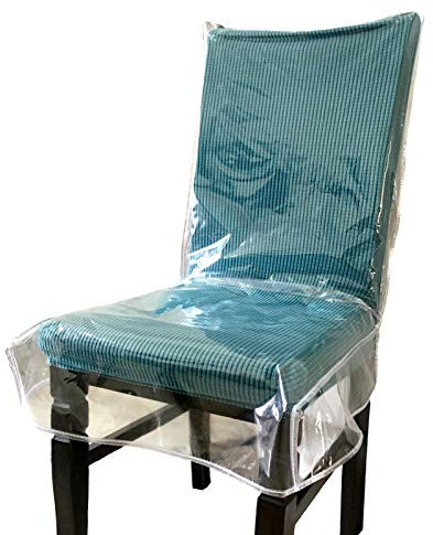 Swanna Plastic Dining Chair Covers with Backrests, PVC Clear Chair Seat Cover, Waterproof Kitchen Protector Chair Slipcover for Party No Dust/Dirt/Spill, Fit W/21 x D/18 Inch (4 Pack)