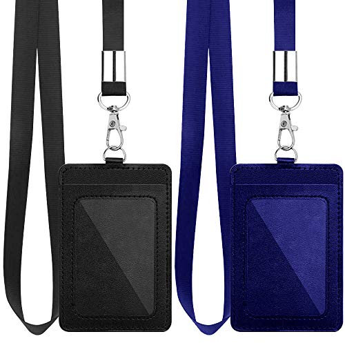 2 Stück Ausweishalter Leder Doppelseitig, Vertikale Doppelseitiger Ausweishülle Pu Leder, Ausweishülle Doppelseitig Leder, Id Kartenhalter Mit Band, Kartenhalter ID Card Holder Mit