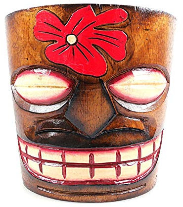 Cache-Pot Tiki en Bois Motif Fleur