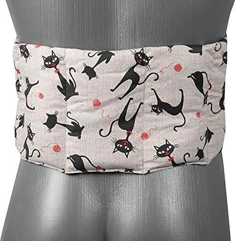 Traubenkernkissen 7-Kammer mit Band, 65x15 - Wärmekissen, Körnerkissen, Mikrowelle und Backofen - Kissen mit Bänder, Traubenkerne, Katze-Mimi