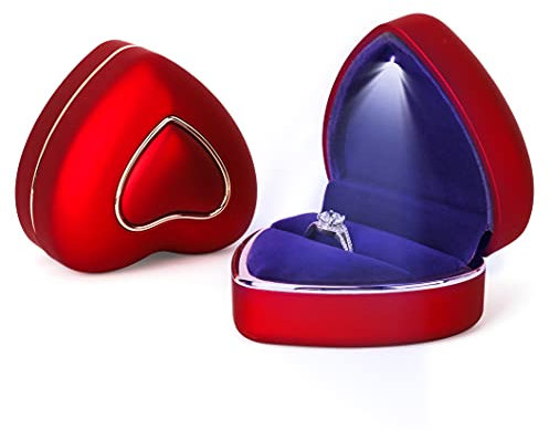 Rolin Roly Verlobungsringbox in Herzform, LED-Ringbox, Schmuckbox, für Hochzeit, Ring Box, Hochzeit, für Hochzeitsvorschlag (rote Herzringbox)