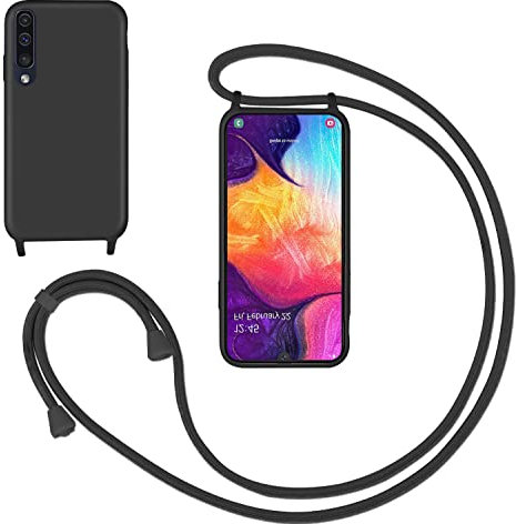 GoodcAcy Handykette Handyhülle für Samsung Galaxy A70,Smartphone Necklace Hülle mit Band Schutzhülle mit Kette zum umhängen Halskette Flüssig Silikon Case für Samsung Galaxy A70,Schwarz