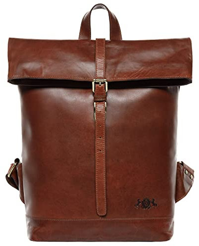 SID & VAIN Rolltop Rucksack echt Leder - 15.4 Zoll Laptop Lederrucksack JAY - Rucksack zum rollen mit Laptop-Fach - Lederrucksack Herren und Damen braun handgefertigt
