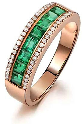 Gualiy Donna Anello Oro Rosa, Anelli Donna Fidanzamento con Smeraldo e Diamante 1.03 carat Taglia 18,5