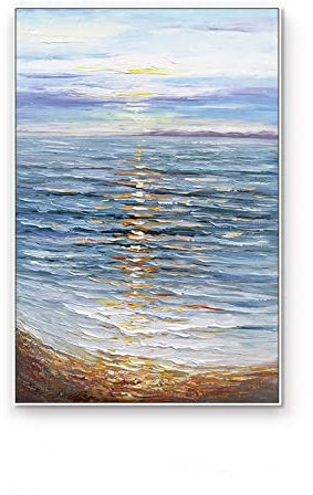 Acrylbilder Auf Leinwand Handgemalt, Blaue Textur Bunte Himmel Meer Sonnenaufgang Landschaft Moderne Abstrakte Kunstwerke Rahmenlos Handgemalte Ölgemälde Auf Leinwand Wandkunst Für Wohnzimm