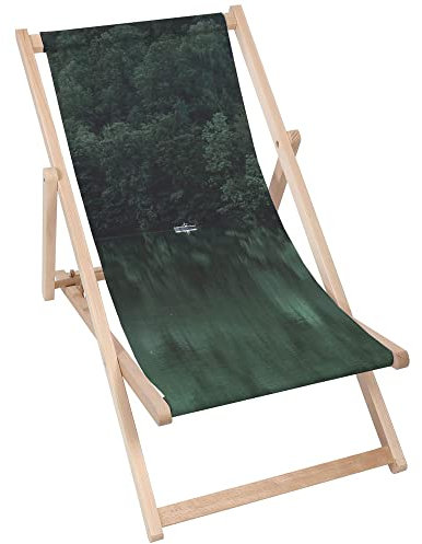 DreamRoots Liegestuhl Klappbar Holz aus Buchenholz, bis 130 kg belastbar, 3-Fach verstellbare Rückenlehne, waschbarer Polyesterbezug