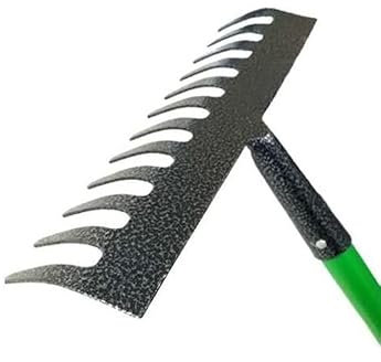 U.saf 12 Teeth Garden Rake Carbon Steel Rake For Gardening With Tubular Steel Shaft & Soft PVC Grip, Metal Rake For Loosening, Moving & Levelling Soil_120 x 32cm.