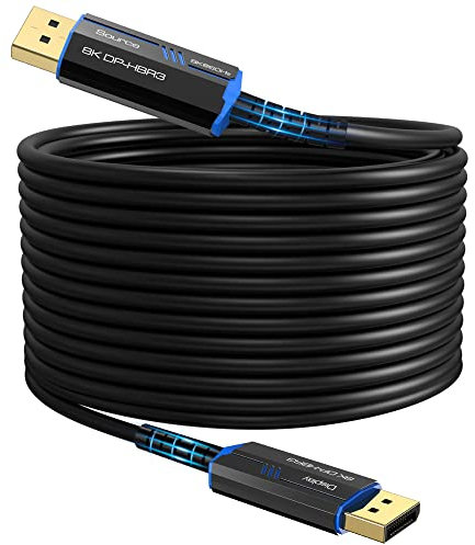 8K Long DP Fiber Optic Cable 130Feet/40m, 8K@60Hz, 4K@144Hz, 32.4Gbps Displayport 1.4 Cable, Gold Plated Connector, Slim and Flexible Cord, Support HBR3, DSC 1.2, HDR10, 3D Visual Effects, VR Headset