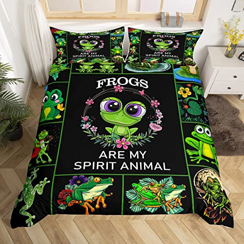 Castle Fairy Niedliches Frosch-Bettwäsche-Set, Tiergitter, Bettbezug-Set für Kinder, Teenager, Frauen, Zimmerdekoration, grüner Frosch, Bettbezug, atmungsaktiv, Frosch-Liebhaber, Bezug, volle Größe