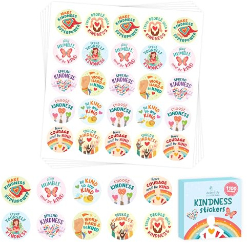 Decorably 1,100 Kindness Stickers for Kids Bulk - 44 Sticker Sheets Be Kind Stickers, Classroom Activities, Positive Reinforcement, Arts & Crafts, Scrapbooking, Gift