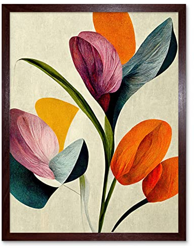 Wee Blue Coo Spring Flowers Floral Bouquet Bold Abstract Boho Coral Mustard Art Print Framed Poster Wall Decor 12x16 inch
