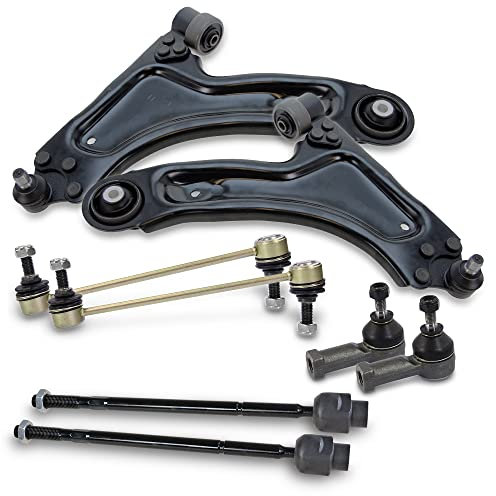 BESTPRICE 2x Querlenker Vorderachse vorne unten links & rechts, 2x Koppelstange vorne, 2x Spurstangenkopf, 2x Spurstange/Axialgelenk vorne Kompatibel mit OPEL MERIVA A (X03)