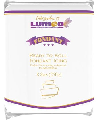 Dekozauber24 Premium Fondant weiß, 250g, glutenfrei und laktosefrei, weisser Rollfondant zum Ausrollen, für Kuchen, Torten und Figuren, weich und biegsam, essbare Zuckerpaste als Tortendeko
