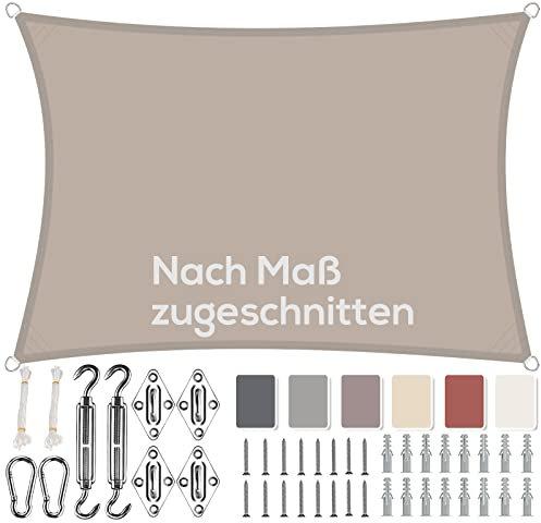 Aiyaoo Sonnensegel 4x6m Wasserdicht Rechteckig im Viele Größe und Farben, mit Befestigungs Kit PES Polyester, Sonnenschutz 95% UV Schutz, Reißfest Wetterfest für Terrasse Garten- Taupe
