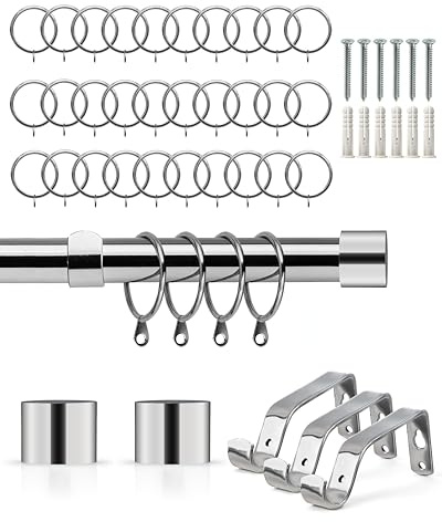 Emma Barclay Extendable Curtain Pole With Finials Rings Brackets & Fittings Sets 16-19mm in Chrome Metal Curtain Poles For Eyelet Curtains Rod -Full Stop Collection 1.6m - 3m Chrome