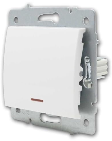 LOGI Schalter mit LED, Kontrollschalter, weiß glänzend, ohne Rahmen, Schraubklemmen, passend für Montagedose Ø60mm