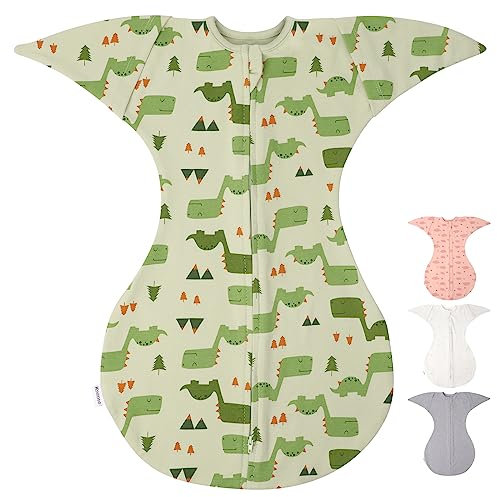 Knirose Pucksack Baby Übergangsschlafsack mit Anti-Erschrecken Funktion, Arme hoch Position, Baby Schlafsack mit Doppelreißverschluss für einfaches Windelwechseln (Grün, 3-6 Monate)