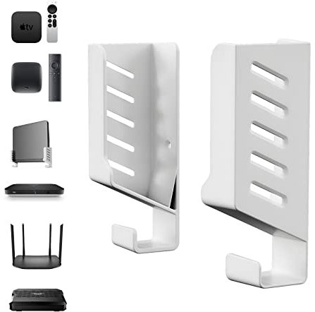 sciuU Support Mural Universel pour TV Box/Routeur/Commutateurs Réseau/Modems, compatible avec TP-Link, Mi Box, Apple TV, Sky Q, Étagère Murale pour Dispositifs Épaisseur < 4cm, White