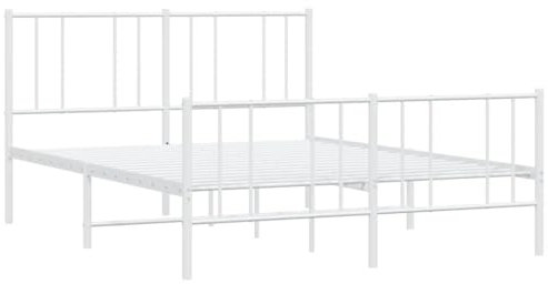vidaXL Bettgestell, Bettrahmen mit Kopfteil Fußteil, Metallbett Bett mit Lattenrost, Doppelbett Gästebett Schlafzimmer, Metall Weiß 150x200cm