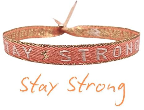 happymaker - Mutmacher Armband Damen, Surferarmband Damen, Stoffarmband mit Statement - Stay Strong - Boho Schmuck, größenverstellbar und wasserfest, handmade