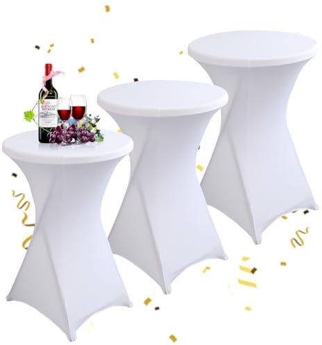 KAYBTNT 3er-Set Stehtisch Hussen Ø 80 cm, Viele Farben, Spandex Stretch Stehtischhussen, Verstärkung im Fußbereich, Elegante Rund Tischdecke für Bistrotisch Hochzeit Cocktail-Party,Weiß
