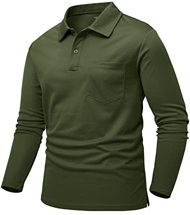 donhobo Poloshirt Herren Wandershirt Outdoor Sport Tshirts Leicht Männer Funktionsshirt Quick Dry Langarmshirt Casual Polo Arbeitshirt, Armeegrün, L