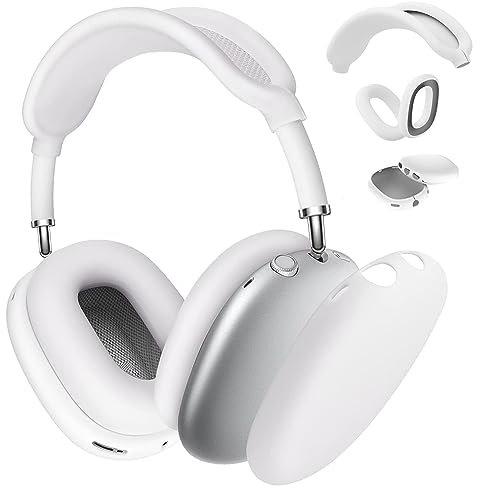 Kunoli Silicone Case Cover for AirPods Max Headphones, Anti-Scratch Ear Pad Case Cover/Ear Cups Cover/Headband Cover for AirPods Max, 3-in-1 Accessories Case Protector Cover for Airpods Max (White)