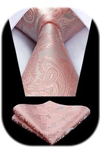 HISDERN Cravate Homme Rose Clair à Motif Cachemire Mariage Élégant Cravates Extra Longues pour Hommes et Carré de poche, XL