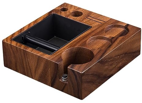 Pevfeciy Tamperstation Holz Coffee Tamping Station Tamper Station mit Knock Box, Barista Zubehör,51/54mm