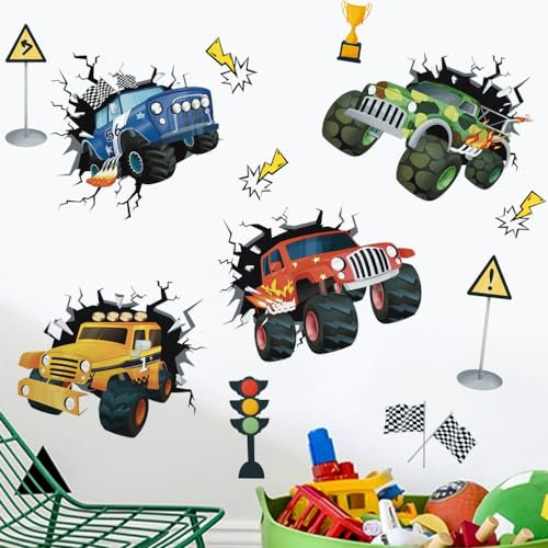 Runtoo Wandtattoo Autos Junge Wandaufkleber Rennauto Wandsticker Kinderzimmer Spielzimmer Babyzimmer Wanddeko