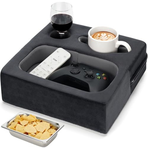 Zettfuly Couch-Tassenhalter, Couch-Caddy, Couch-Getränkehalter, Bett-Tassenablage, Sofa-Tassenhalter, Fernbedienungshalter für Tassen, Kopfhörer, Snacks und Telefone (Grau)