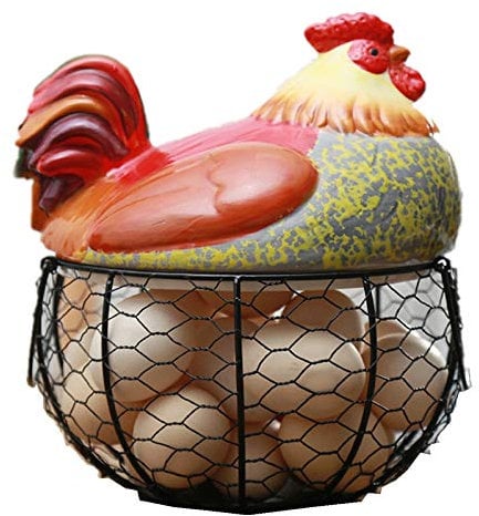 Tsadeer Eierbecher aus Keramik Huhn Draht Eierkorb Obstkorb Sammlung Henne Ornamente Dekoration Küche Lagerung 19 CM X 22 CM (B)