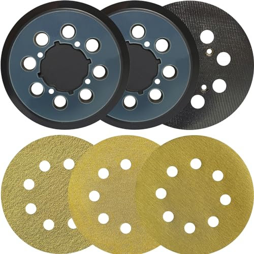 2 Stück 12,7 cm 8-Loch-Ersatz-Schleifpads + 15 Stück Schleifmaschine Dsic für DeWalt DWE6423/6423K, DWE6421/6421K, DWE6421-B2, DWE6421-B3, DWE6421-BR, DCW210B Schleifmaschine