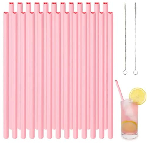 XINCHENG 12 Paille Reutilisable avec 2 Goupillon Paille, Paille Rose en Forme de Cœur, Pailles Réutilisables pour Tous Types de Smoothies, Milkshakes, Saint-Valentin, Mariages, Fêtes