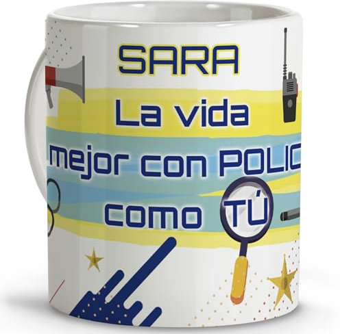 Policía nacional. Tazas personalizadas con nombre. Tazas originales para regalar. Regalos originales de policia. Taza cerámica 330 ml.