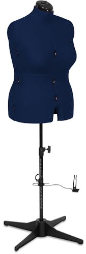 Sewing Online Verstellbare Schneiderpuppe aus marineblauem Stoff mit Saummarkierung, Konfektionsgröße 18 bis 24 – Stecken, messen, anpassen und präsentieren Sie Ihre Kleidung auf dieser Schneiderpuppe