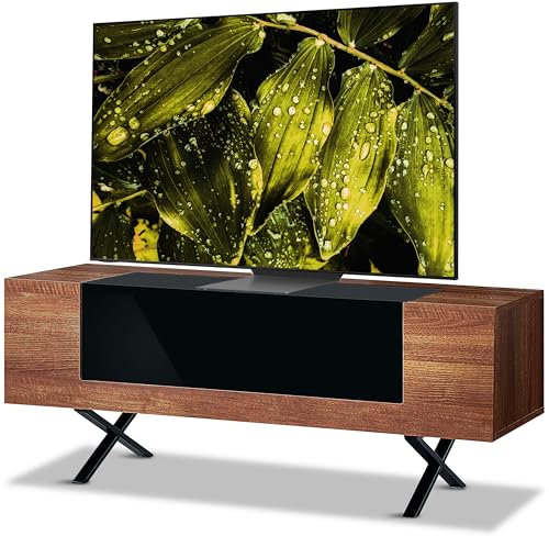 Homeology ADONIS Walnut with Black Contrast Beam-Thru Remote Friendly Door 26-55” Flat Screen TV Cabinet