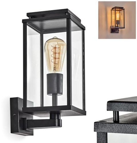 Außenwandleuchte Cadafaes, Außenleuchte aus Metall/Glas in Schwarz/Klar, moderne Wandlampe für Terrasse/Hof/Eingangsbereich, 1 x E27, ohne Leuchtmittel, IP44