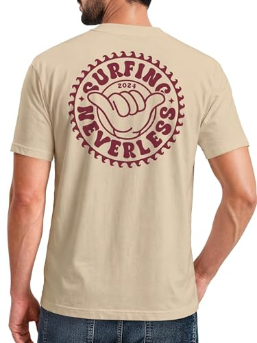 Neverless® Herren T-Shirt Surfing Surfer Motiv Hang Loose Sommer Sonne Wellen Backprint Fashion Streetstyle