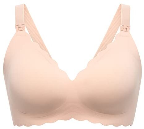 momcozy Nursing Bras for Breastfeeding, Seamless Pregnancy Maternity Bra Wireless Classic Jelly Strip Support Nursing Bra Beige