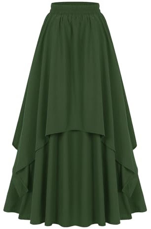 Piraten Rock Damen Lang Mittelalter Steampunk Kleid Vokuhila Hohe Taille A-Linie Vintage Karneval Festlich Cosplay Kostüm Grün