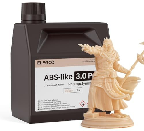 ELEGOO ABS-Like Resin 3.0 Pro, Harz für 3D-Drucker mit Höherer Kratzfestigkeit, 405nm UV Harz für MSLA/DLP/LCD-Drucker, Schnelle Aushärtung, Hohe Präzision, Nicht Spröde, Beige 2000g
