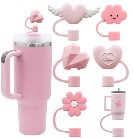 Hebterrka 6 Stück Stanley Strohhalm Abdeckungen, Niedliche Rosa Strohhalmaufsätze Kompatibel mit 30&40 Oz Tumbler mit Griff, 10mm 0,4in Strohhalm Spitzen Deckel