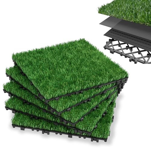 HENGMEI Tappeto erboso artificiale, 22 pezzi, per prato, in plastica, per esterni, 30 x 30 cm, per balconi, terrazze (2 mq)